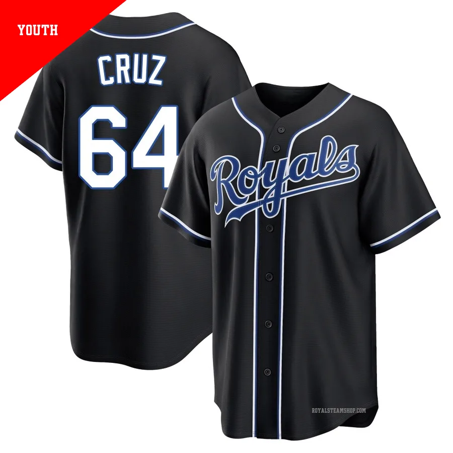 Youth Kansas City Royals ＃64 Steven Cruz Black Replica Fashion Out Jersey