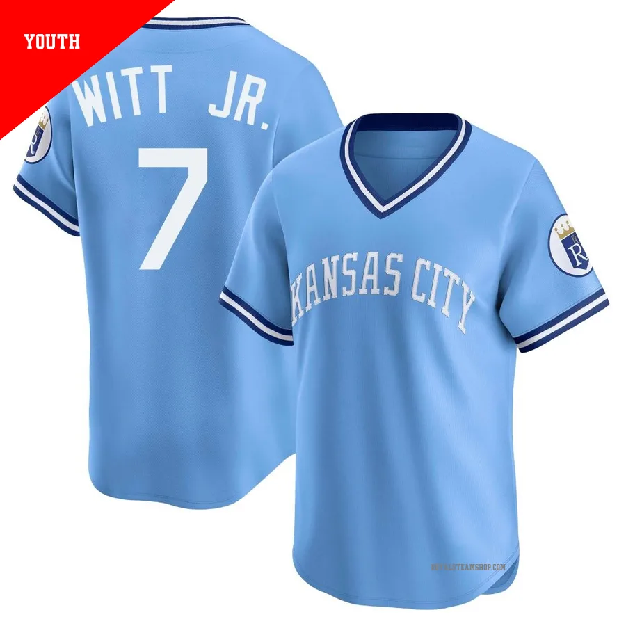 Youth Kansas City Royals ＃7 Bobby Witt Jr. Light Blue Limited Throwback Cooperstown Collection Jersey