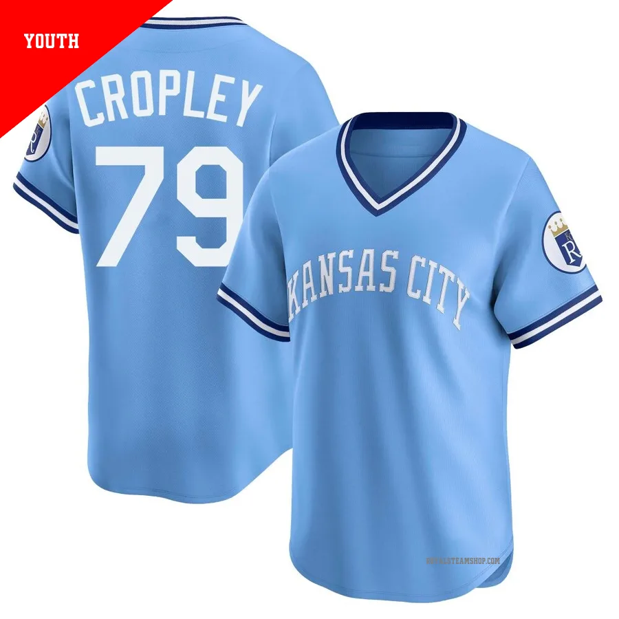 Youth Kansas City Royals ＃79 Tyler Cropley Light Blue Limited Throwback Cooperstown Collection Jersey