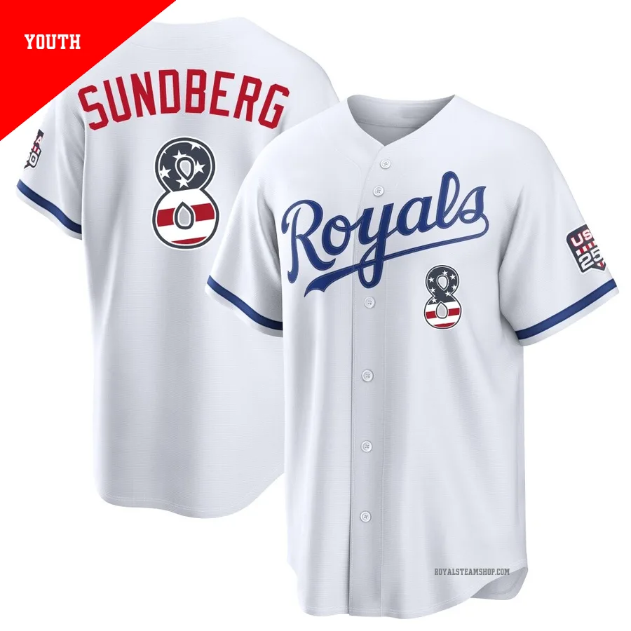 Youth Kansas City Royals ＃8 Jim Sundberg White Limited USA 250 Fourth Of July Home Stadium Jersey