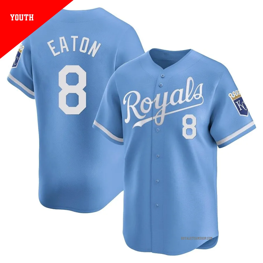 Youth Kansas City Royals ＃8 Nathan Eaton Light Blue Limited Alternate Jersey
