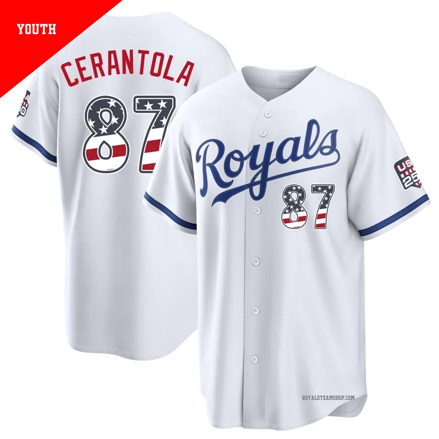 Youth Kansas City Royals ＃87 Eric Cerantola White Limited USA 250 Fourth Of July Home Stadium Jersey